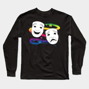 Comedy and Tragedy Drama Masks with Rainbow Stars Long Sleeve T-Shirt